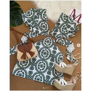 SHEIN VCAY Women's Size L Green Abstract Print Knot Front Split Thigh Dress